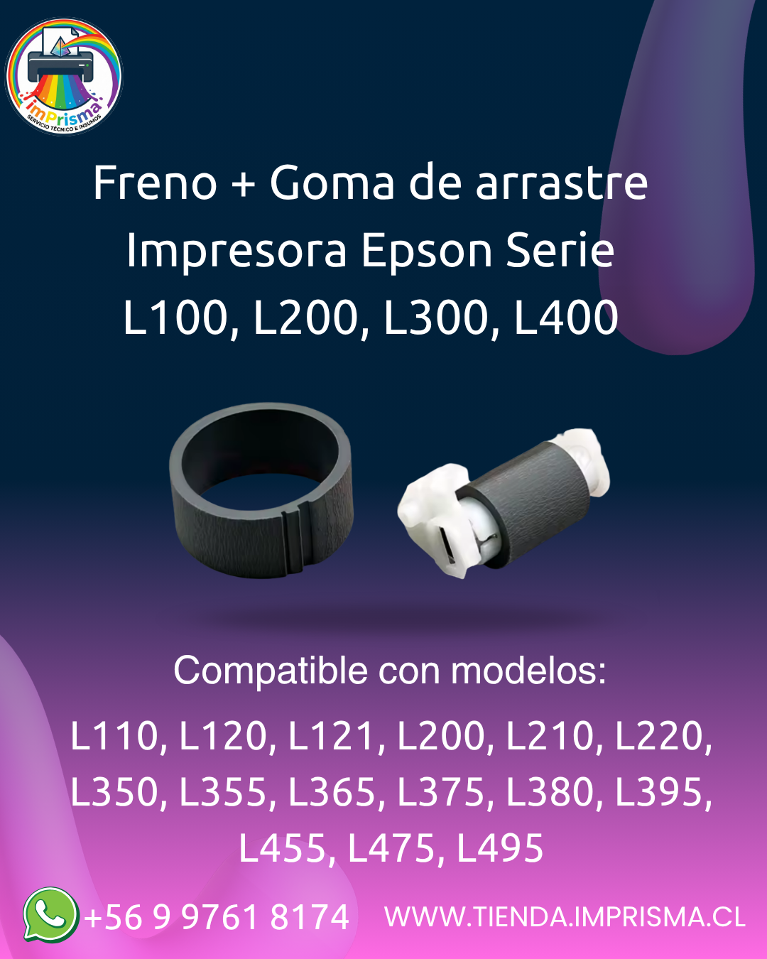Kit Freno + Goma de arrastre de papel Impresora Epson Serie L100, L200, L300, L400