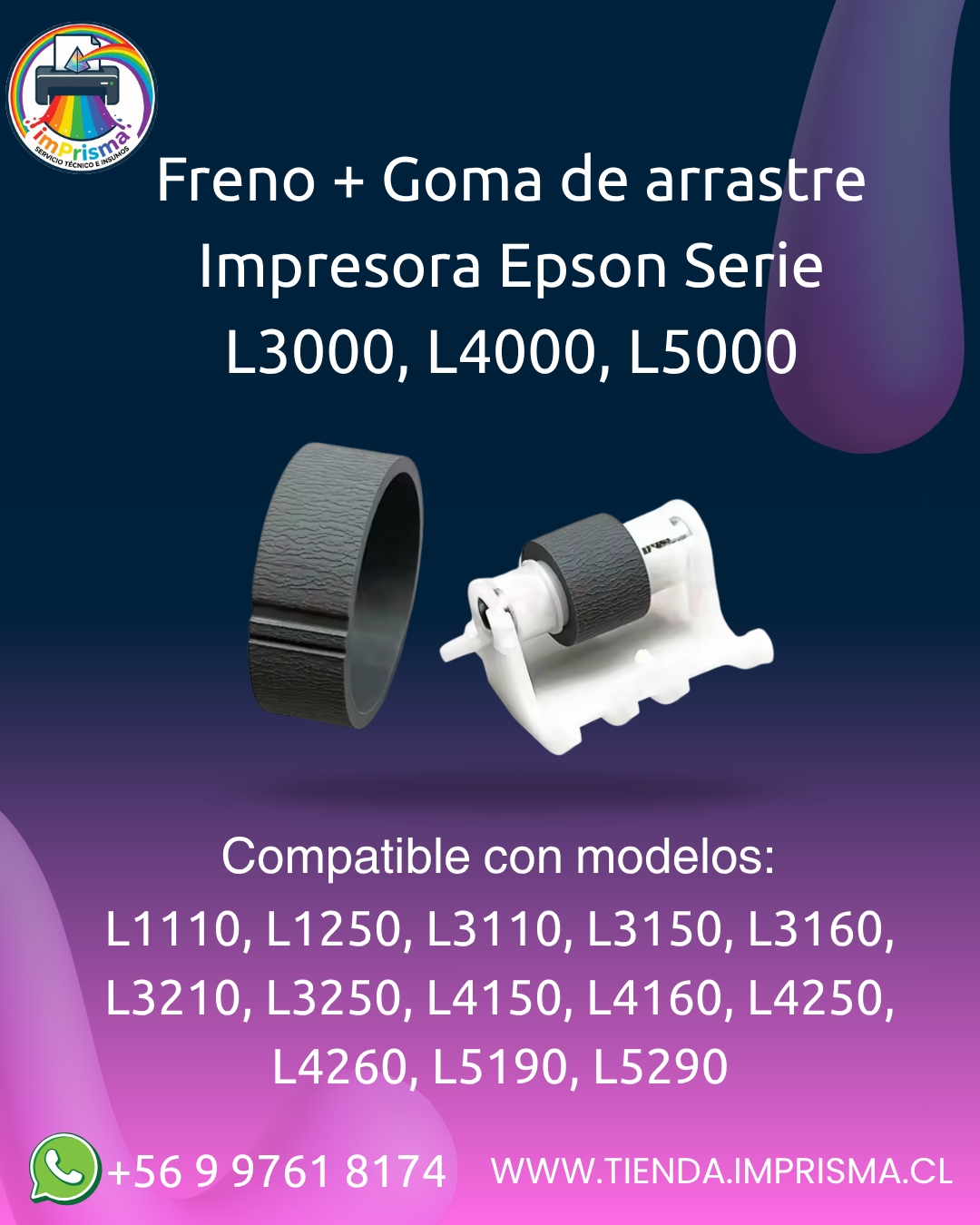 Kit Freno + Goma de arrastre de papel Impresora Epson Serie L3000, L4000, L5000